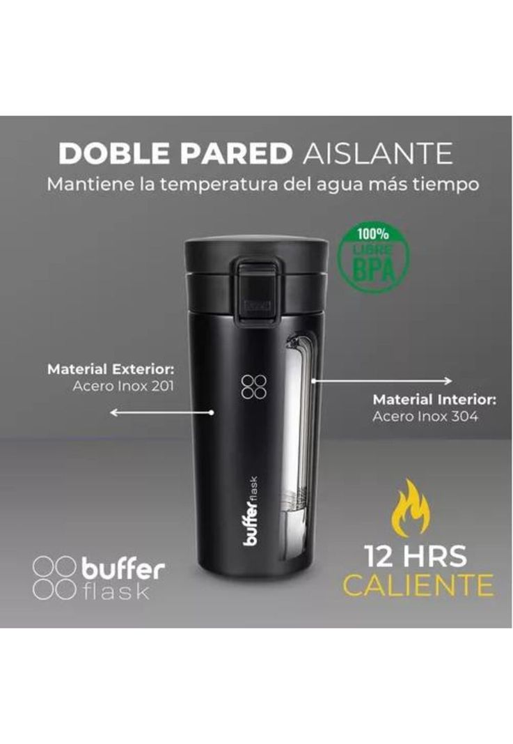 Buffer Termo para Café - Mug, Vaso Térmico, 380 ml, 13 oz, Sellable, Color Negro-1