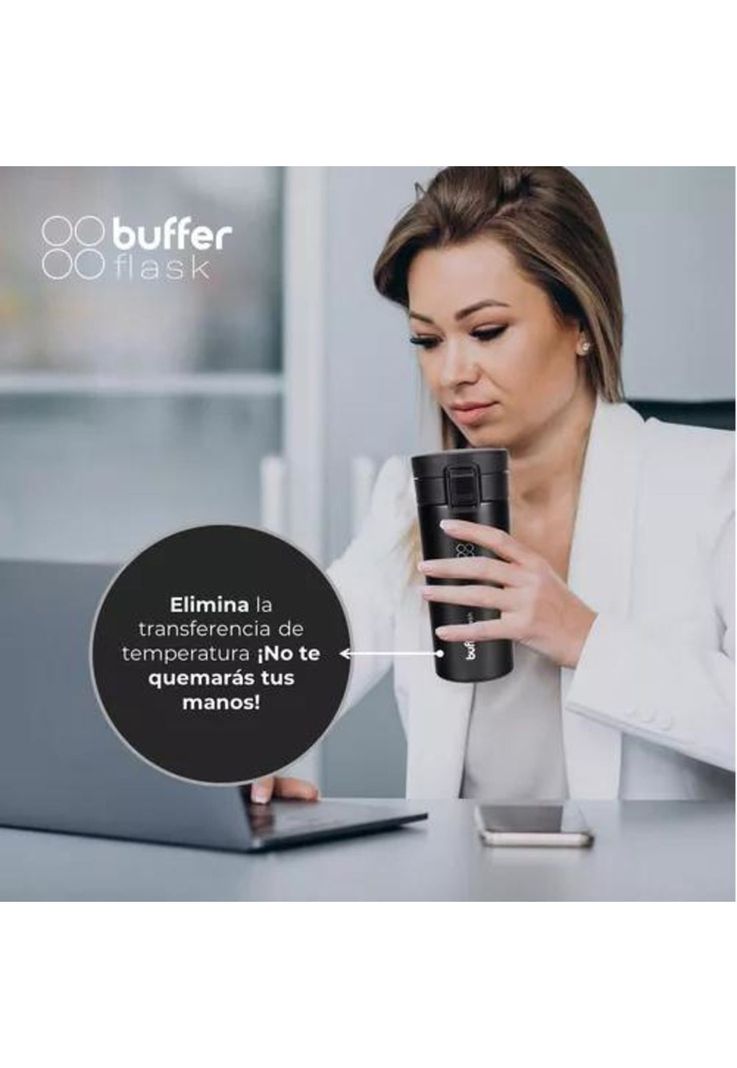 Buffer Termo para Café - Mug, Vaso Térmico, 380 ml, 13 oz, Sellable, Color Negro-2