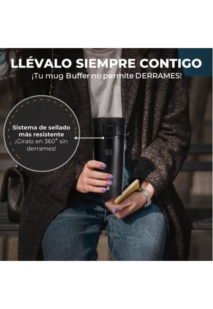 Buffer Termo para Café - Mug, Vaso Térmico, 380 ml, 13 oz, Sellable, Color Negro-3