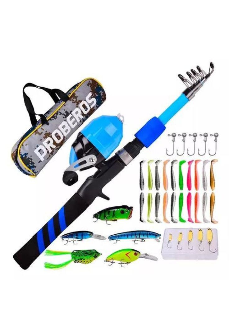 Kit de pesca 1.8 m caña, carrete, señuelo y accesorios multicolor-0