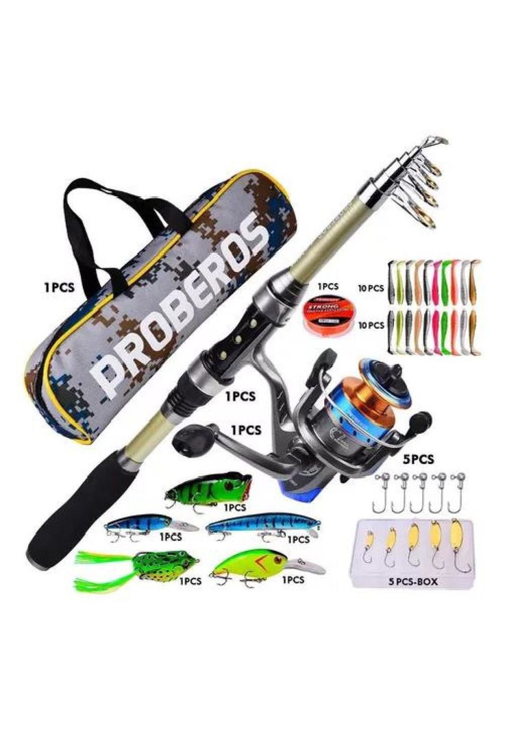 Kit de pesca 1.8 m caña, carrete, señuelo y accesorios multicolor-2