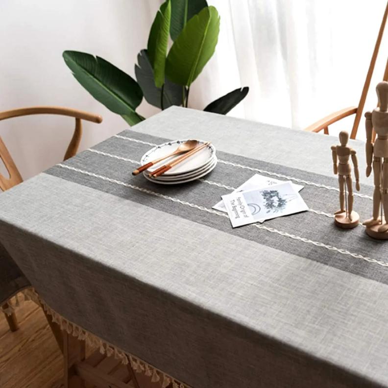 mantel rectangular algodón 140x220 rayas gris