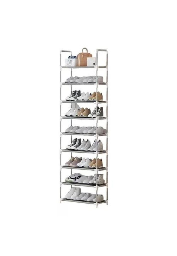 Zapatero estante 27 pares 9 niveles metálico y plástico plateado-0