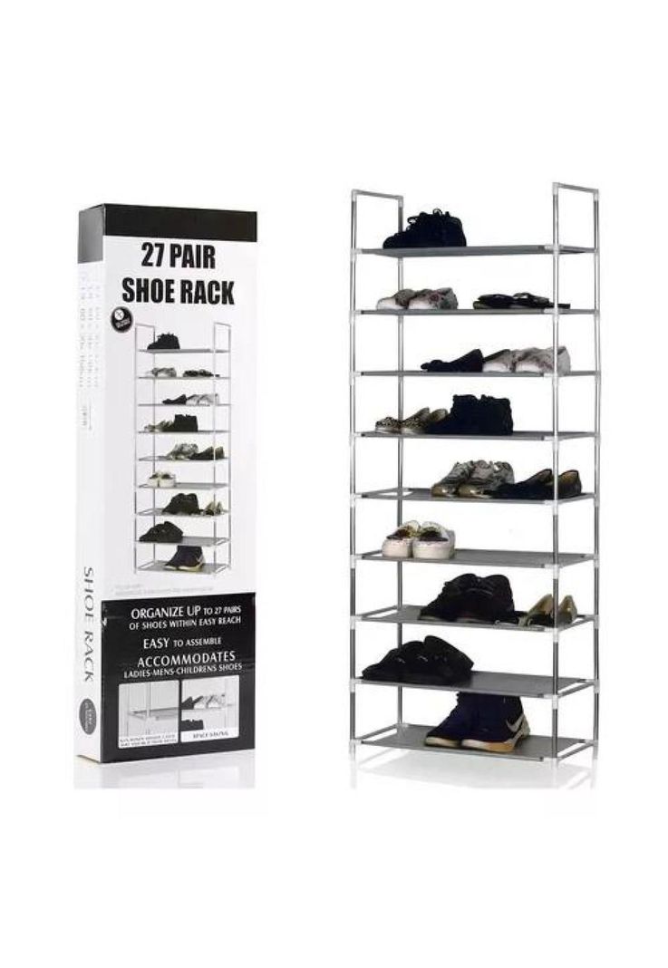 Zapatero estante 27 pares 9 niveles metálico y plástico plateado-1