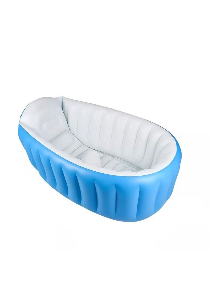 Bañera inflable plegable para bebés con bomba de aire, celeste-0