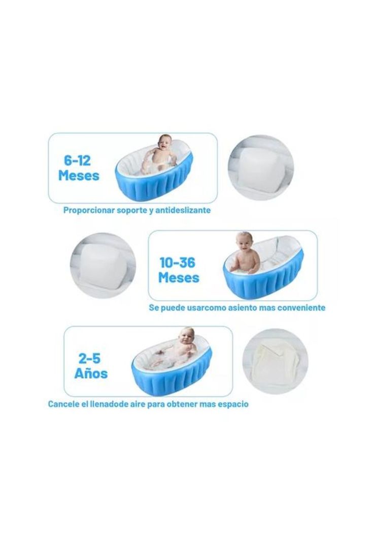 Bañera inflable plegable para bebés con bomba de aire, celeste-3