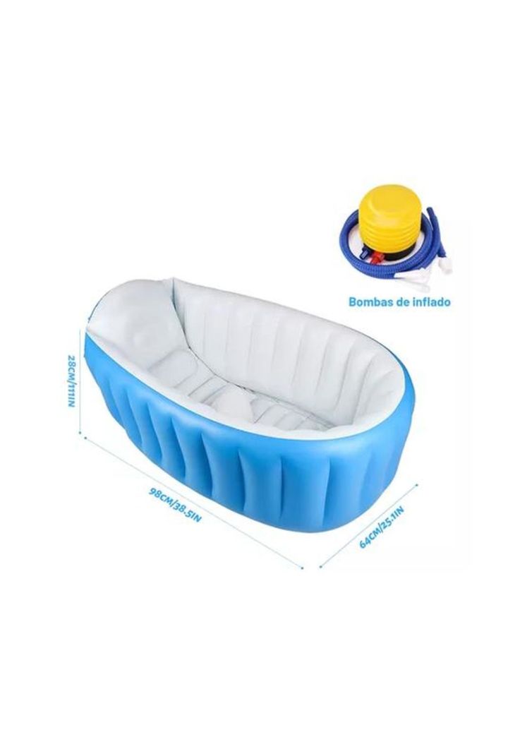 Bañera inflable plegable para bebés con bomba de aire, celeste-4