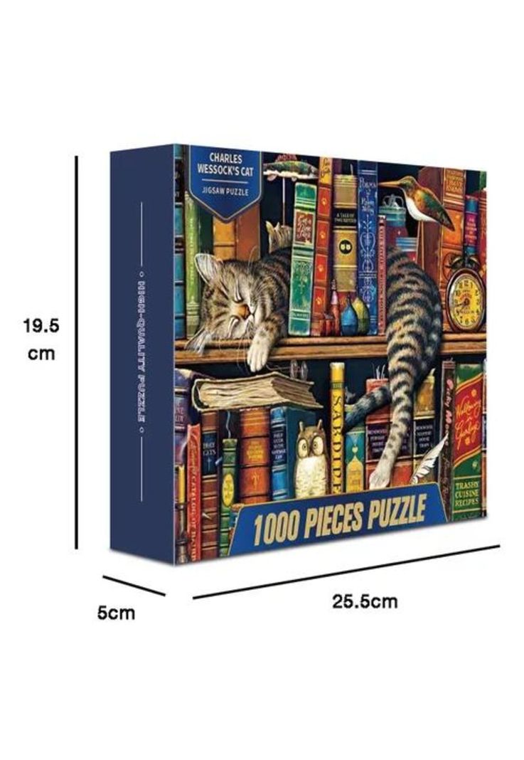 Rompecabezas 70x50cm gato y libros, multicolor-2