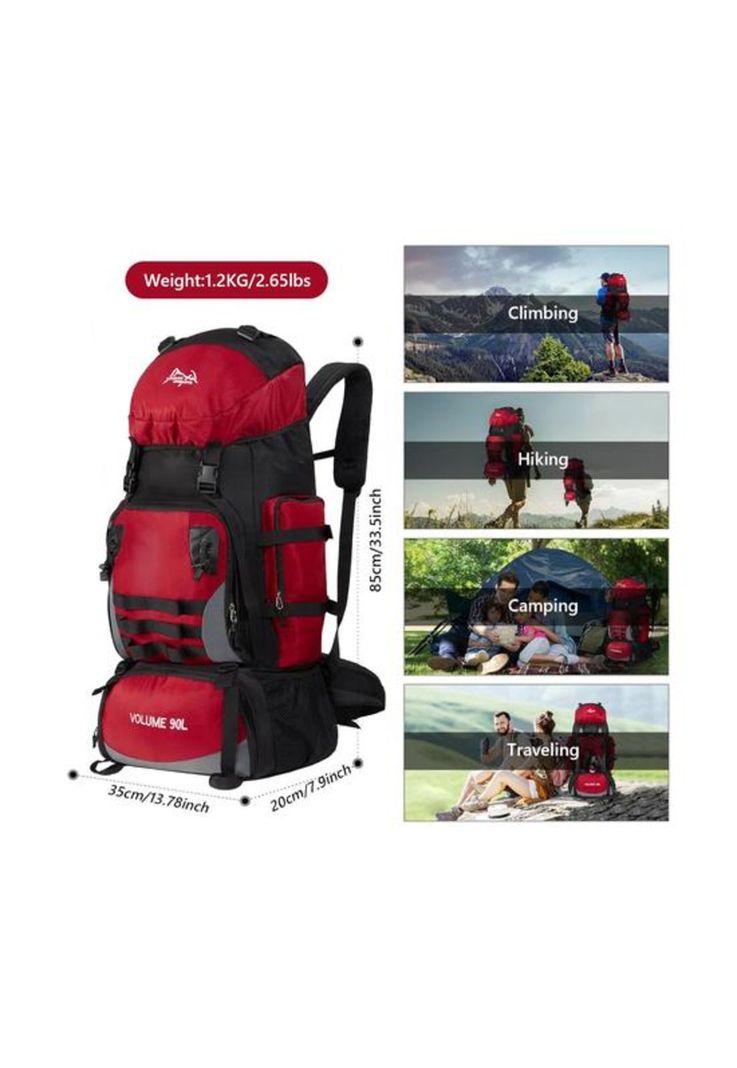Mochila 90L camping outdoor trekking color rojo-2