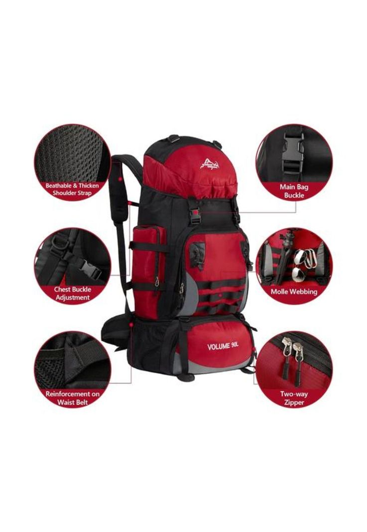 Mochila 90L camping outdoor trekking color rojo-3