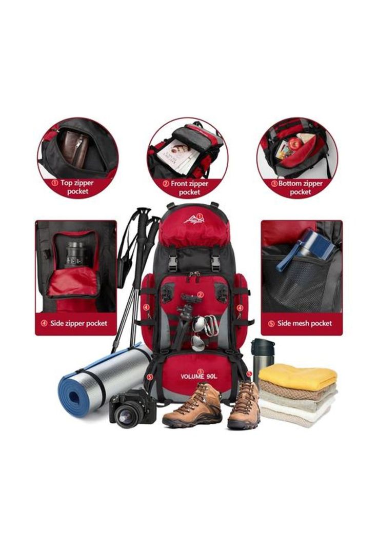 Mochila 90L camping outdoor trekking color rojo-4