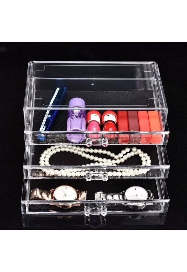 Organizador acrílico para maquillaje y cosmetiquero, color transparente-4