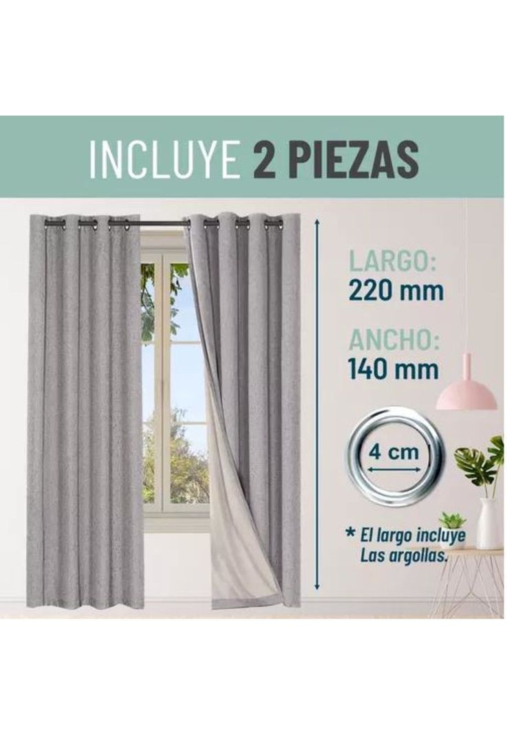 Cortina Blackout 100% 2 Paños 140x220cm Textura Lino Gris-4