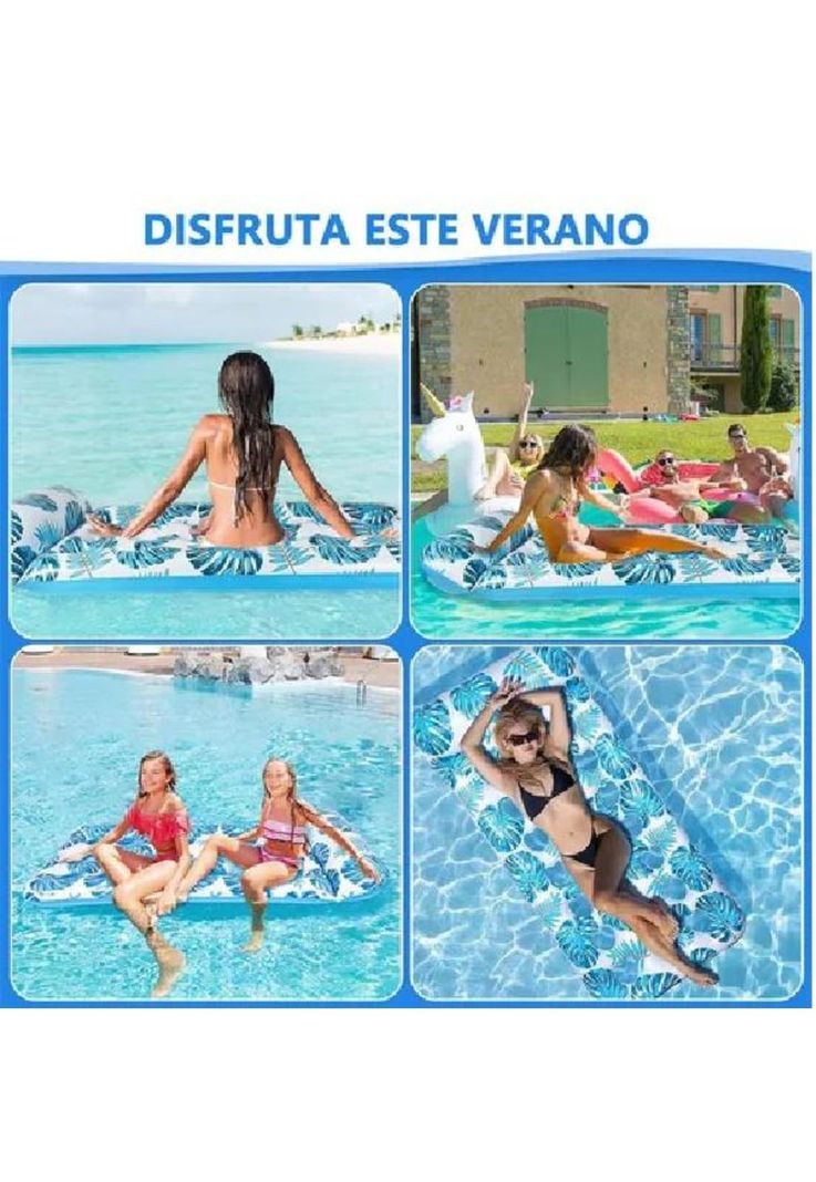 Hamaca flotante inflable adultos para piscina verano multicolor-5