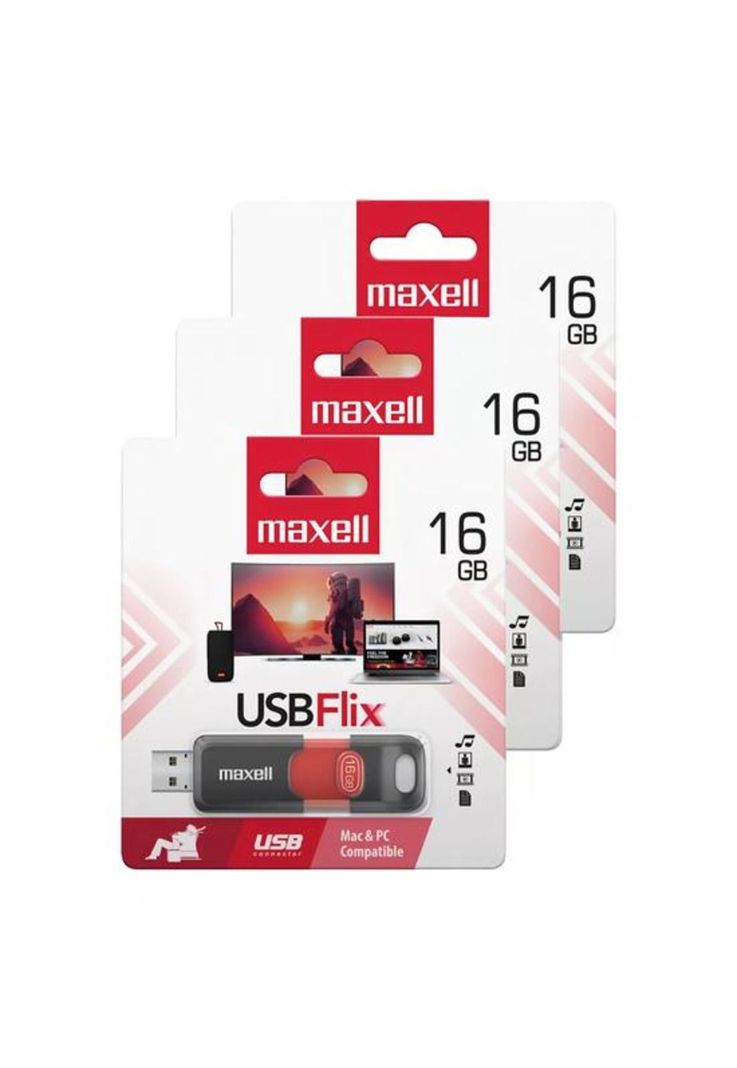 Pack de 3 Pendrives Maxell Flix 16GB 2.0, rojo-1