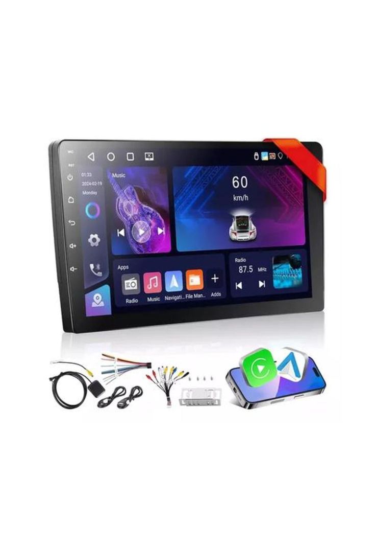 Radio Android Auto CarPlay 4GB/64GB QLED, inalámbrico, color negro-0