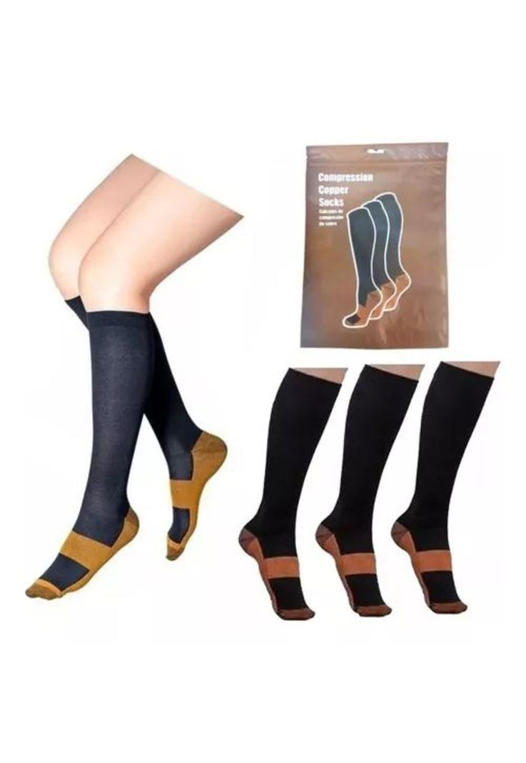 Pack de 3 medias de calcetines de fibra de cobre, compresión para varices, color negro-0