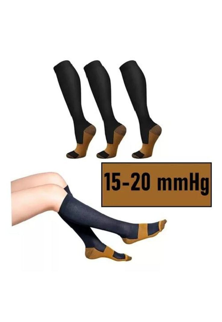 Pack de 3 medias de calcetines de fibra de cobre, compresión para varices, color negro-1