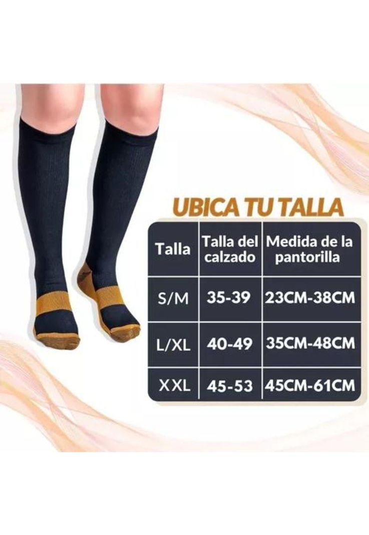 Pack de 3 medias de calcetines de fibra de cobre, compresión para varices, color negro-2