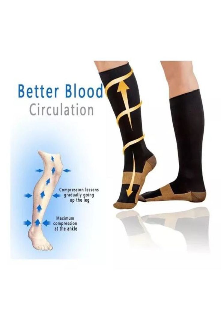 Pack de 3 medias de calcetines de fibra de cobre, compresión para varices, color negro-5