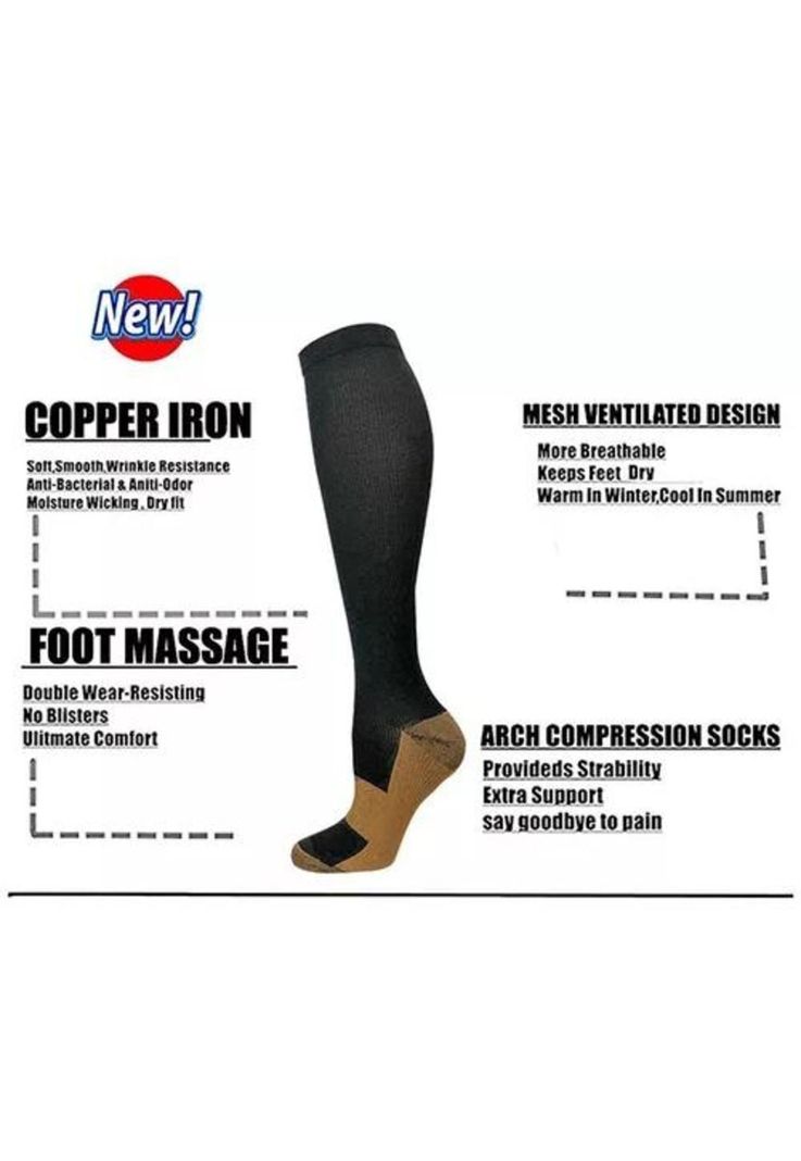 Pack de 3 medias de calcetines de fibra de cobre, compresión para varices, color negro-7