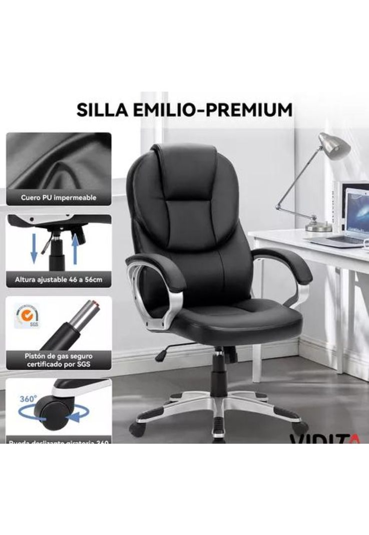 Silla de escritorio ejecutiva Emilia premium cuero color negro-2