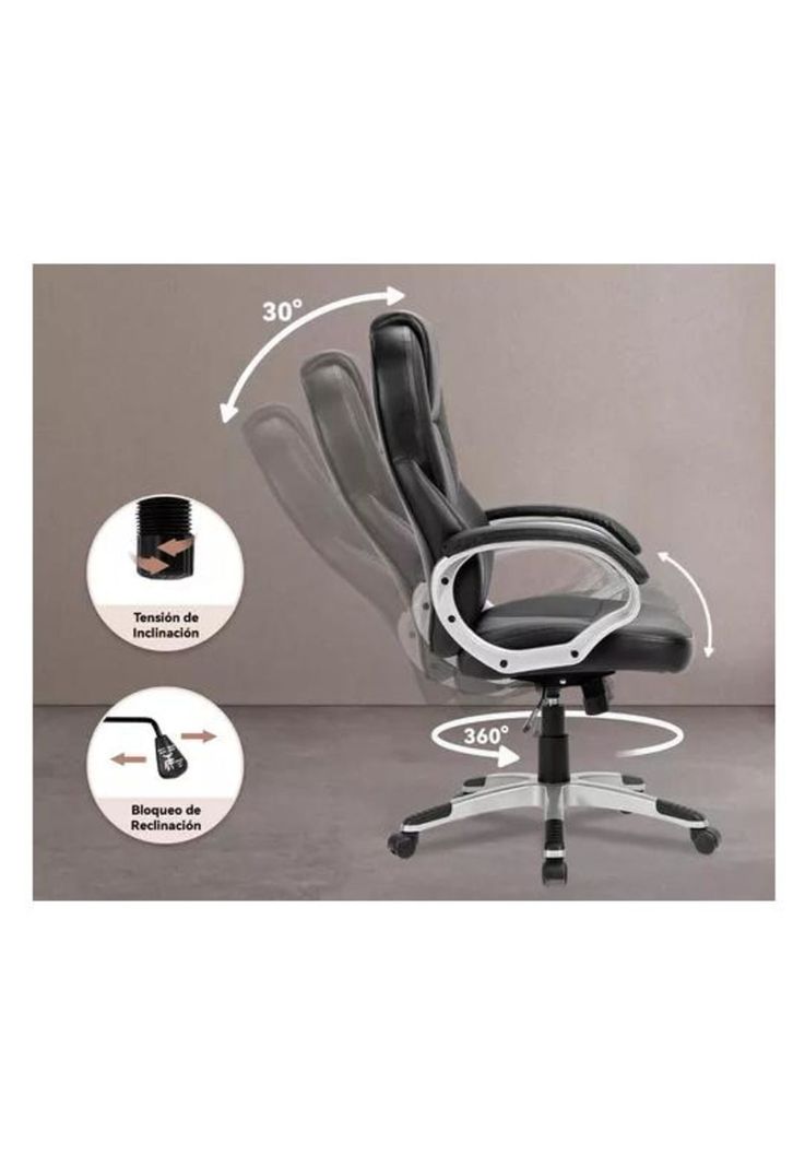 Silla de escritorio ejecutiva Emilia premium cuero color negro-5