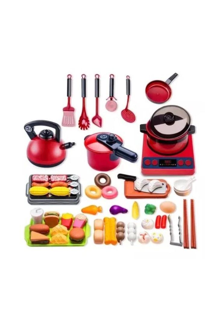 61 juguetes de cocina para niños, utensilios, cocina y alimentos multicolor-1