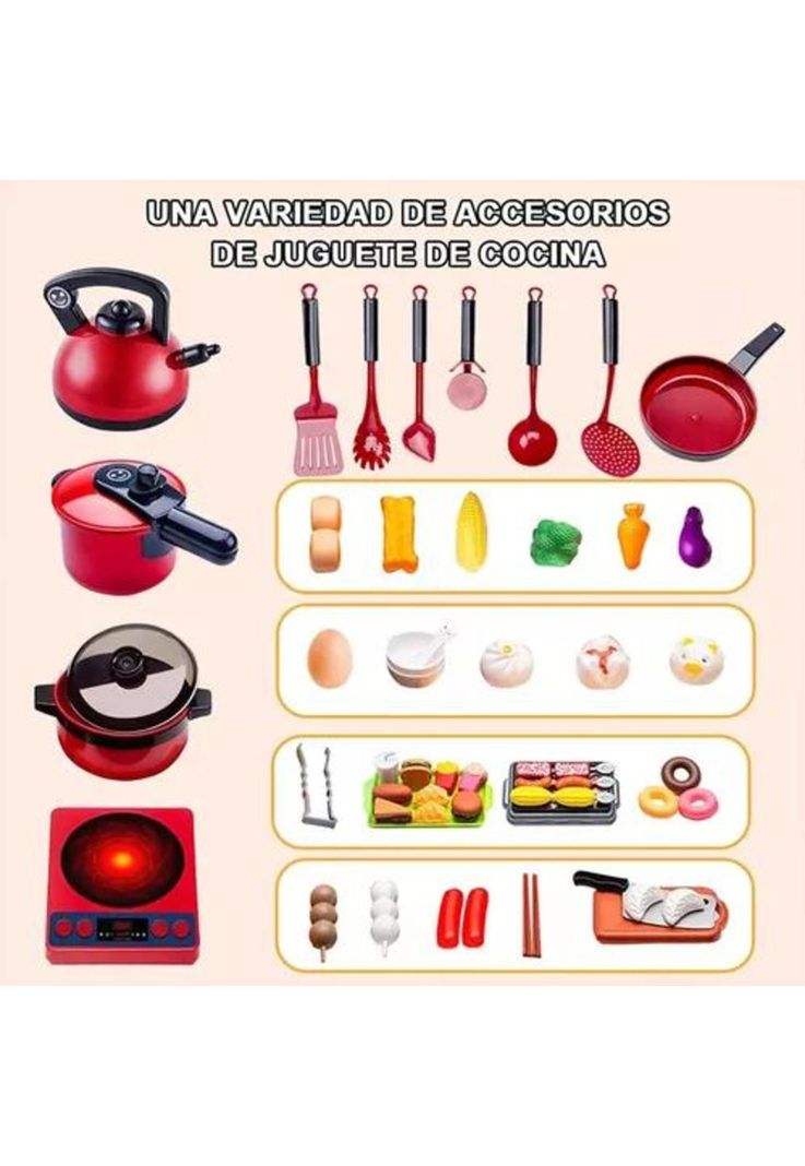 61 juguetes de cocina para niños, utensilios, cocina y alimentos multicolor-2