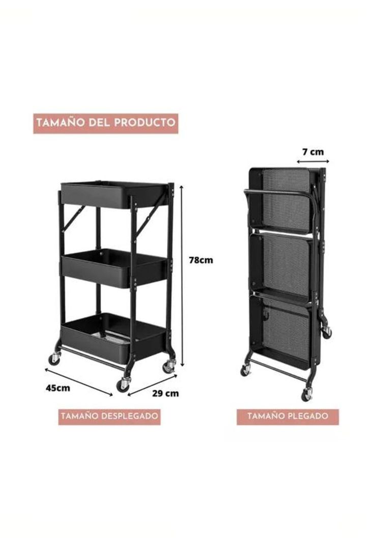 Organizador Carro Plegable Multiuso 3 Niveles Negro-2