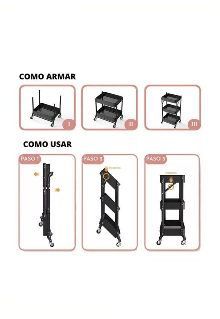 Organizador Carro Plegable Multiuso 3 Niveles Negro-4