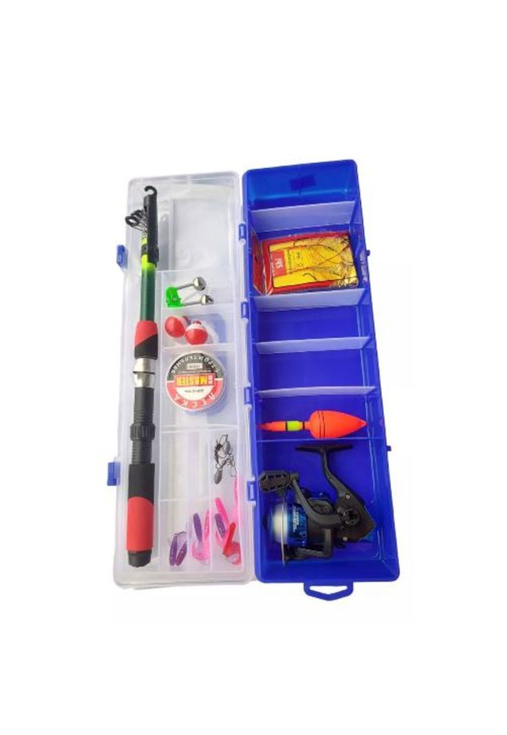 Set pesca caña de pescar telescópica mosquero, carrete, negro-0