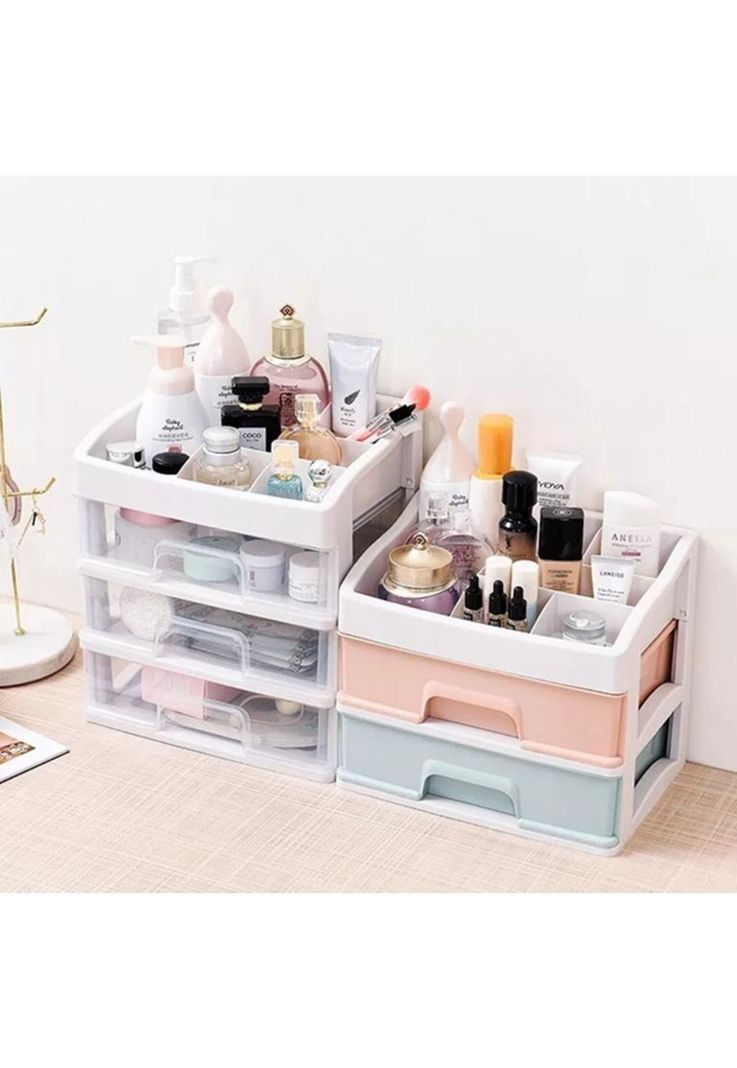 Organizador de cosméticos con 2 cajones para maquillaje, color transparente-2