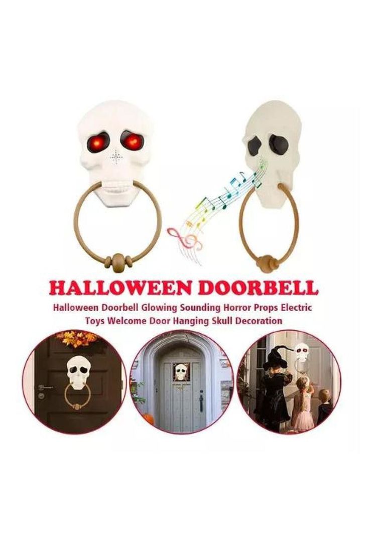 Timbre para puerta, decoración de Halloween, terror color blanco-1