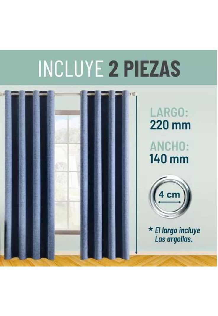Cortina Blackout 100% 2 Paños 140x220cm Textura Lino Denim-4