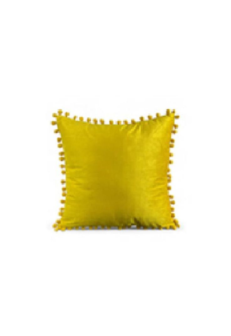 Pack de 2 Fundas de Cojines Terciopelo con Pompones 45x45 cm Amarillo-0