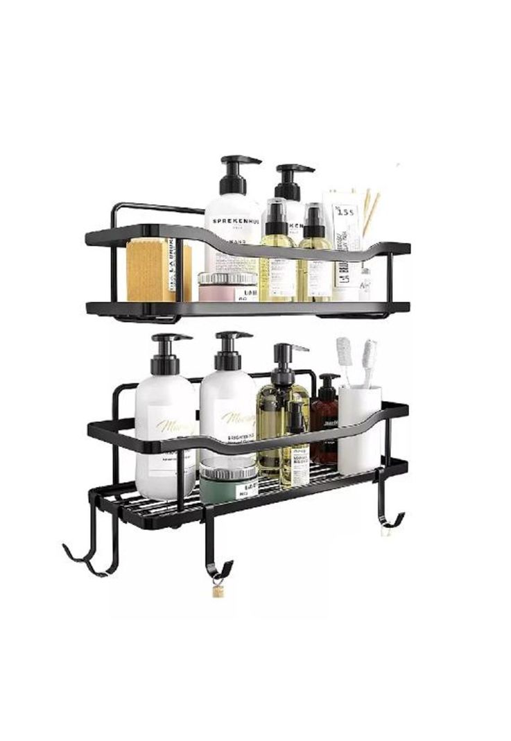 Organizador de Ducha Repisa Baño Adhesivo Set de 2 Inoxidable Negro-3