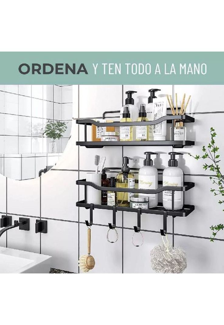 Organizador de Ducha Repisa Baño Adhesivo Set de 2 Inoxidable Negro-4