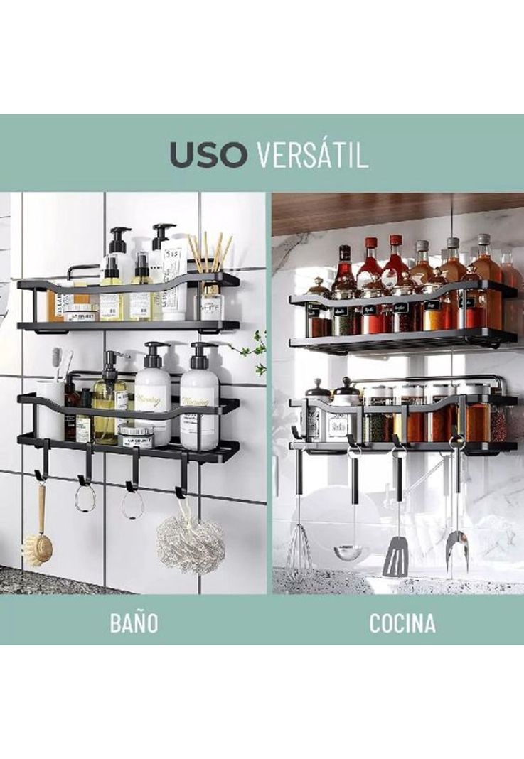Organizador de Ducha Repisa Baño Adhesivo Set de 2 Inoxidable Negro-5