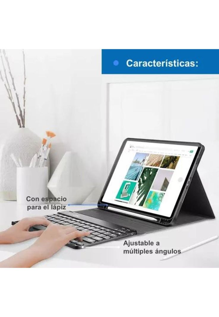 Carcasa funda con teclado para iPad Linkon 10.2 y 10.9, color negro-2