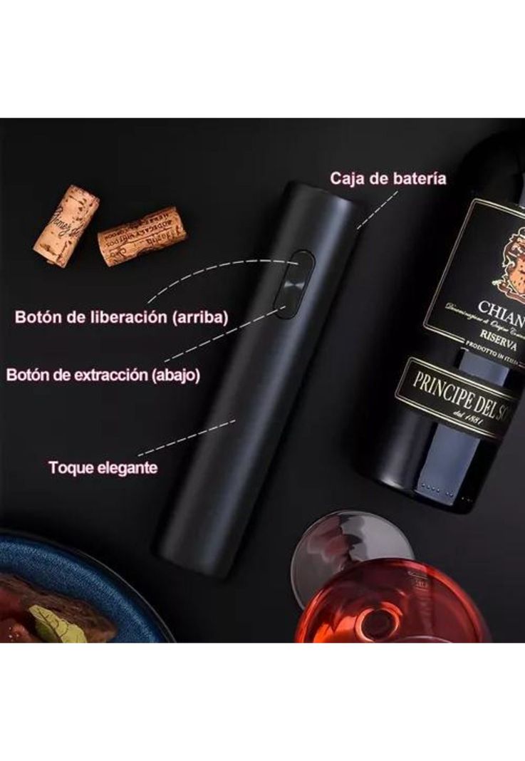 Sacacorcho descorchador de vino eléctrico a batería negro-2