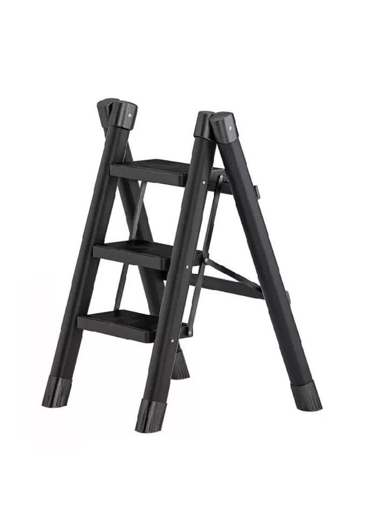 Escalera Plegable Acero Con 3 P Negro-0