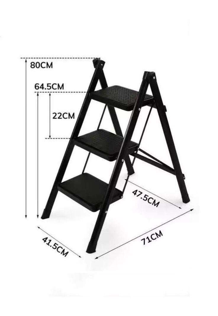 Escalera Plegable Acero Con 3 P Negro-1