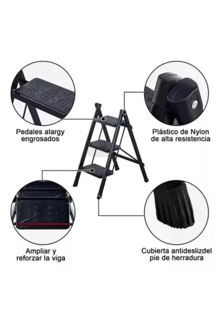 Escalera Plegable Acero Con 3 P Negro-2
