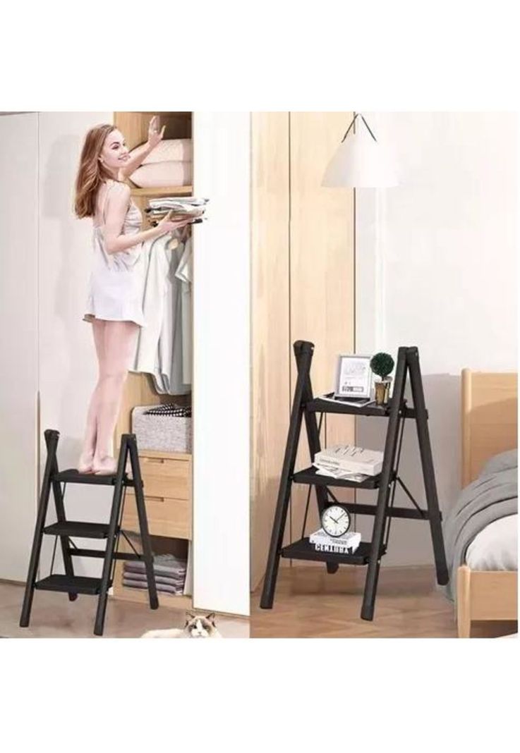 Escalera Plegable Acero Con 3 P Negro-3