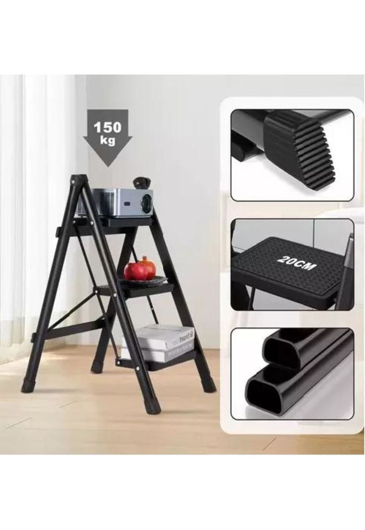 Escalera Plegable Acero Con 3 P Negro-4