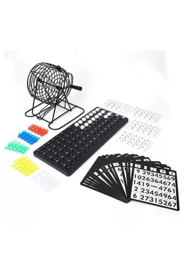 Set de bingo completo incluye tómbola, fichas y pelotas negro-2