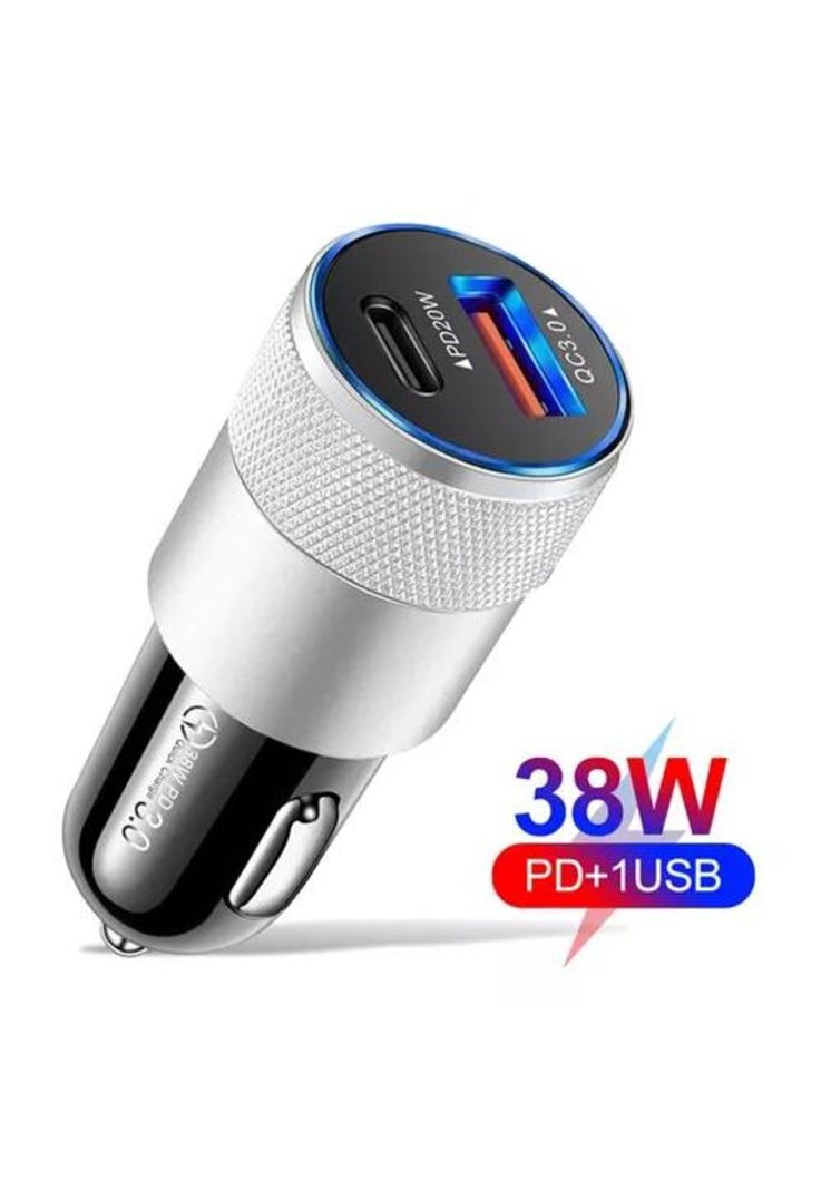 Cargador universal auto camión USB-C carga rápida 3.0 PD 38W plateado-1