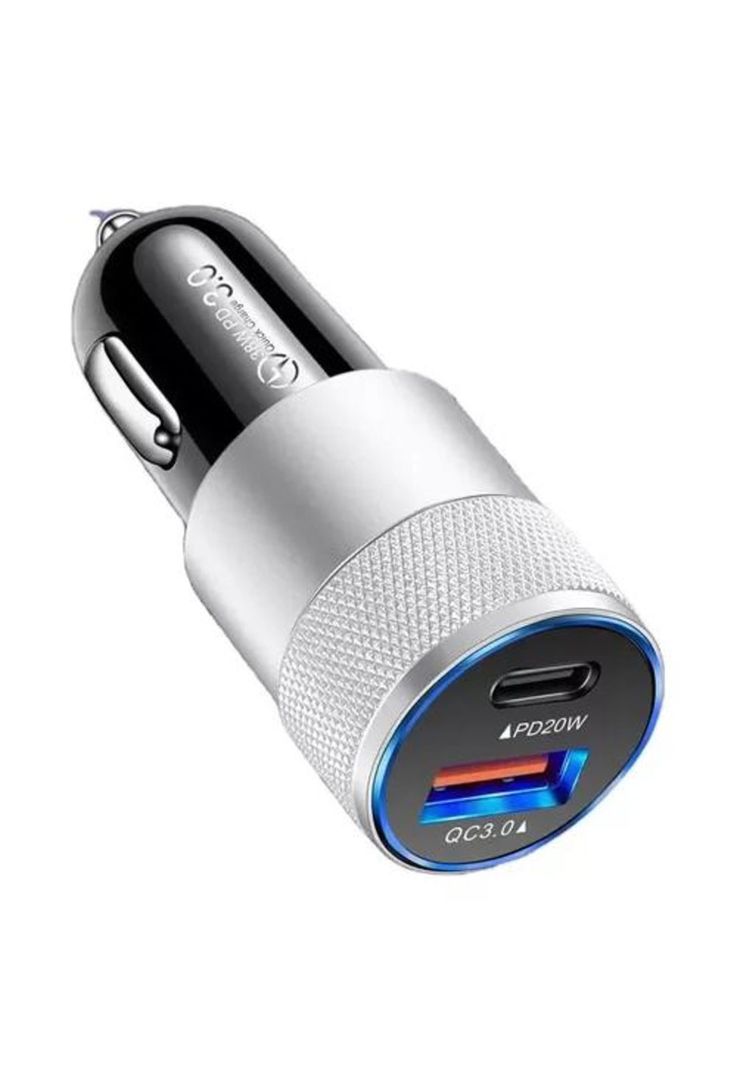 Cargador universal auto camión USB-C carga rápida 3.0 PD 38W plateado-2