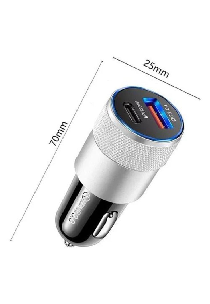 Cargador universal auto camión USB-C carga rápida 3.0 PD 38W plateado-3